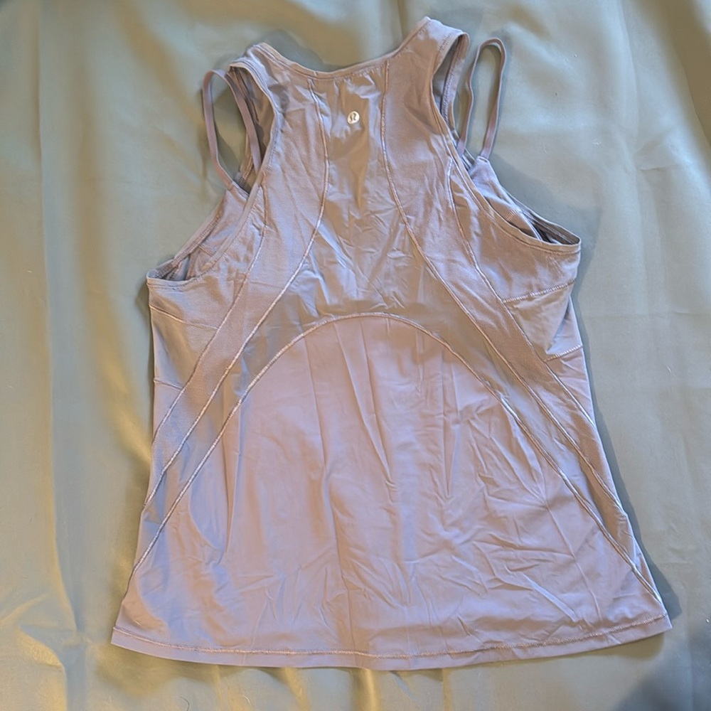 Sexy lululemon tank top built in bra mesh details size 10 Lavender Grey PERFECT - Picture 7 of 9
